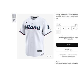 Mens XL Sandy Alcántara Miami Marlins Nike Dri-FIT ADV MLB Limited Jersey